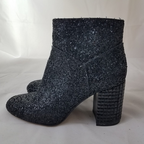 Michael Kors Black Glitter Block Heel Bootie 7.5 - Picture 7 of 10